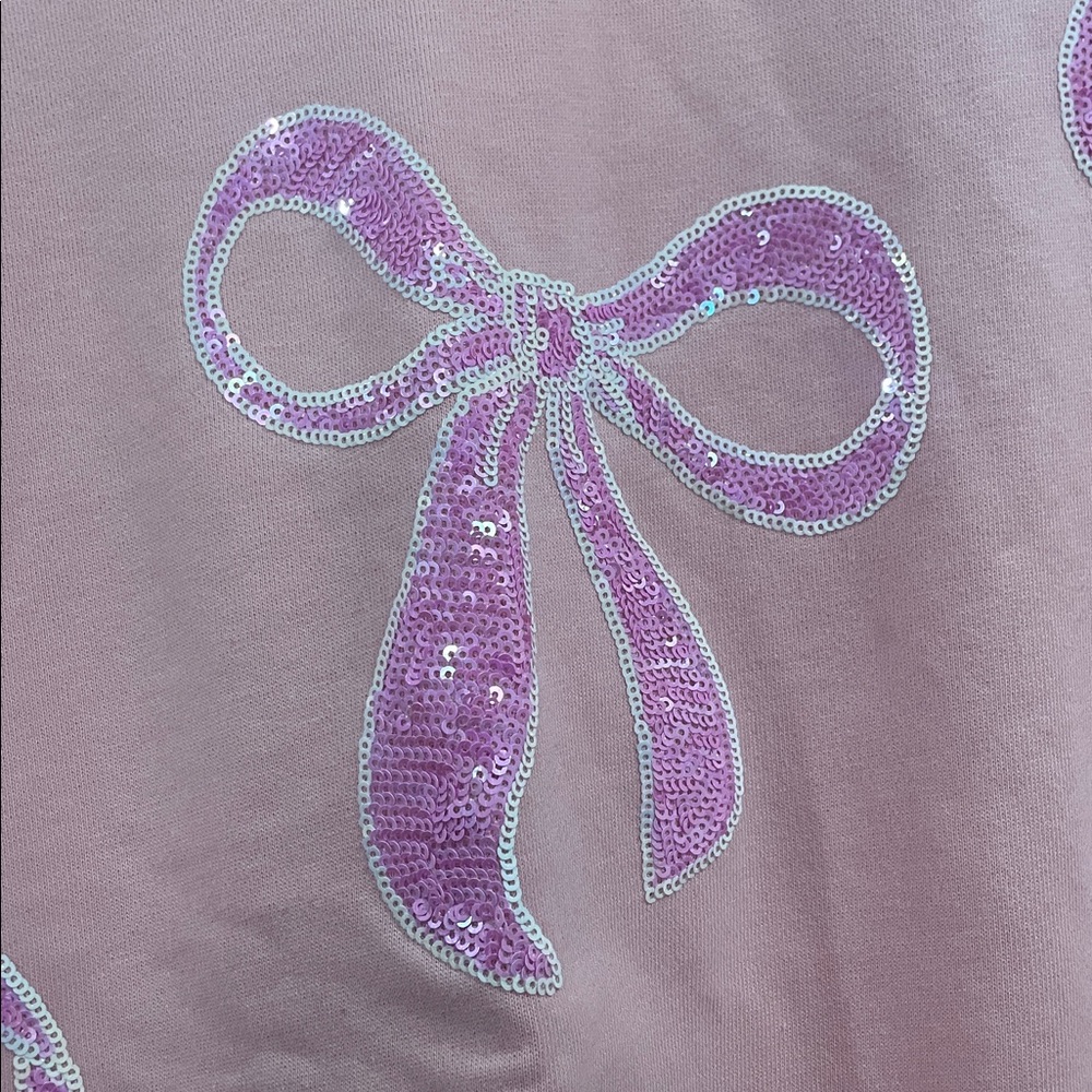 Peach Love California Pink Knit Top Sequin Bows- Size Large - Picture 3 of 7